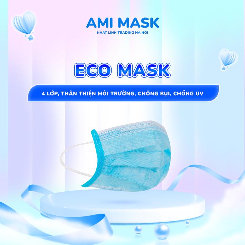 Thùng 200 chiếc Khẩu trang y tế 4 lớp AMI Eco Mask kiểu dáng gấp nếp kháng khuẩn chống bụi mịn