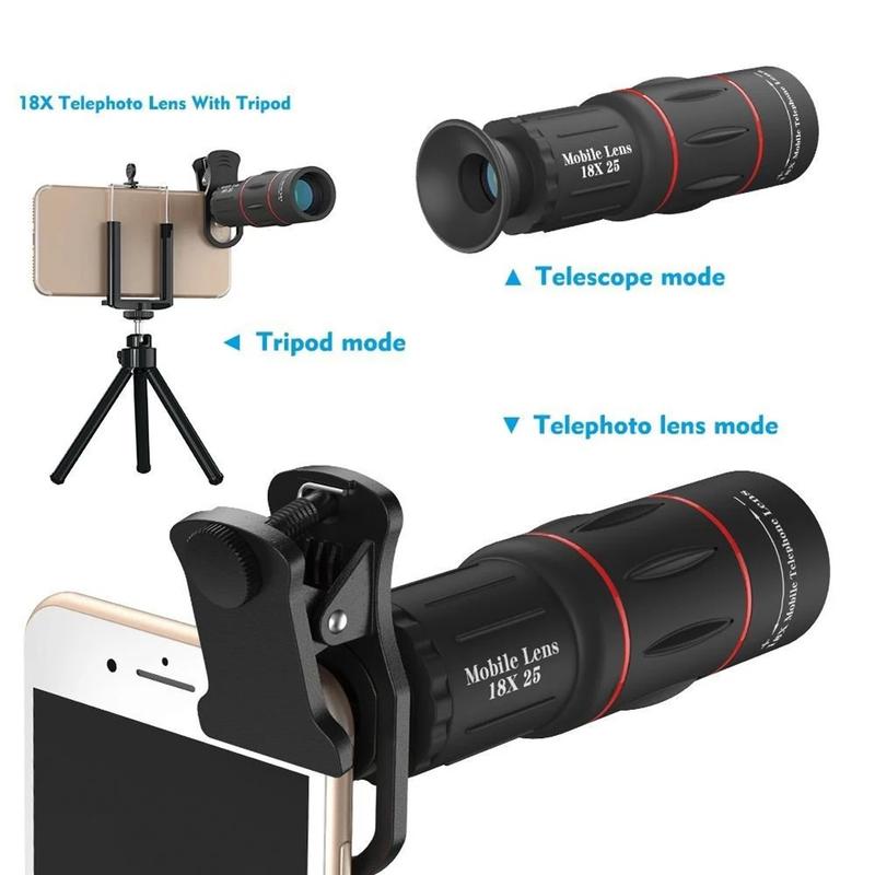 Product Introduction of 18/32/64X Mobile Phone Camera Lens Clip-On Zoom Phone Camera Telephoto Lens Optical Telescope Lens for Camping Hunting Sports 35
