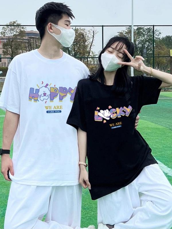 Áo cặp nam nữ, áo đôi in hình happy lucky đáng yêu mặc cặp với người yêu (GIÁ 1 ÁO) chất cotton thoáng mát amor couple đồ 4