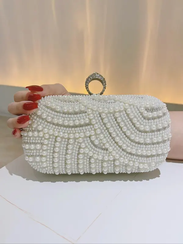 Women's Faux Pearl Decorated Evening Bag, Elegant Clutch Purse for Party, Banquet, Casual Trendy Versatile High-quality Commuting Bag for Women & Girls 5
