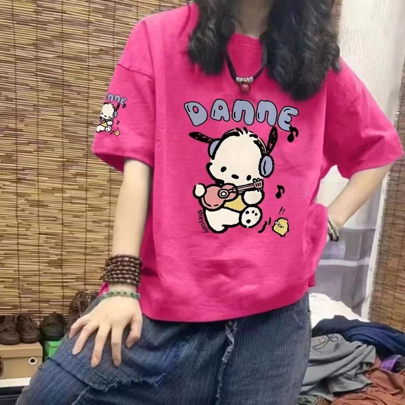 Áo Thun Cotton ngắn Tay Phong Cách Hàn Quốc, Dáng Rộng Vừa Vặn, Thiết Kế Hoạt Hình, Thời Trang Mùa Hè, Dễ Phối Đồ, Có Thể Mặc Ngoài Trời, Phong Cách Thường Ngày 4
