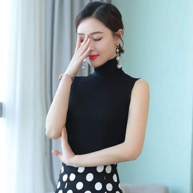Áo Vest Không Tay Màu Đen Có Cổ Lọ, Không Tay, Dành Cho Nữ, Lớp Nền Bên Trong, Áo Bó Sát Áo Thun Không Tay, Thích Hợp Cho Mùa Xuân Và Mùa Hè, Hàng Mới Về Năm 2024 Top Women
