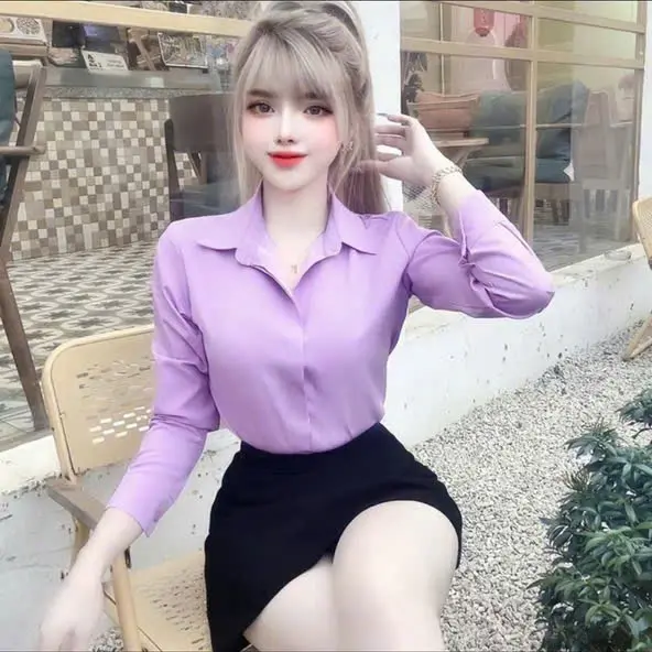 áo sơ mi nữ tay dài kiểu công sở nẹp giấu nút chất vải lụa cát hàn 4
