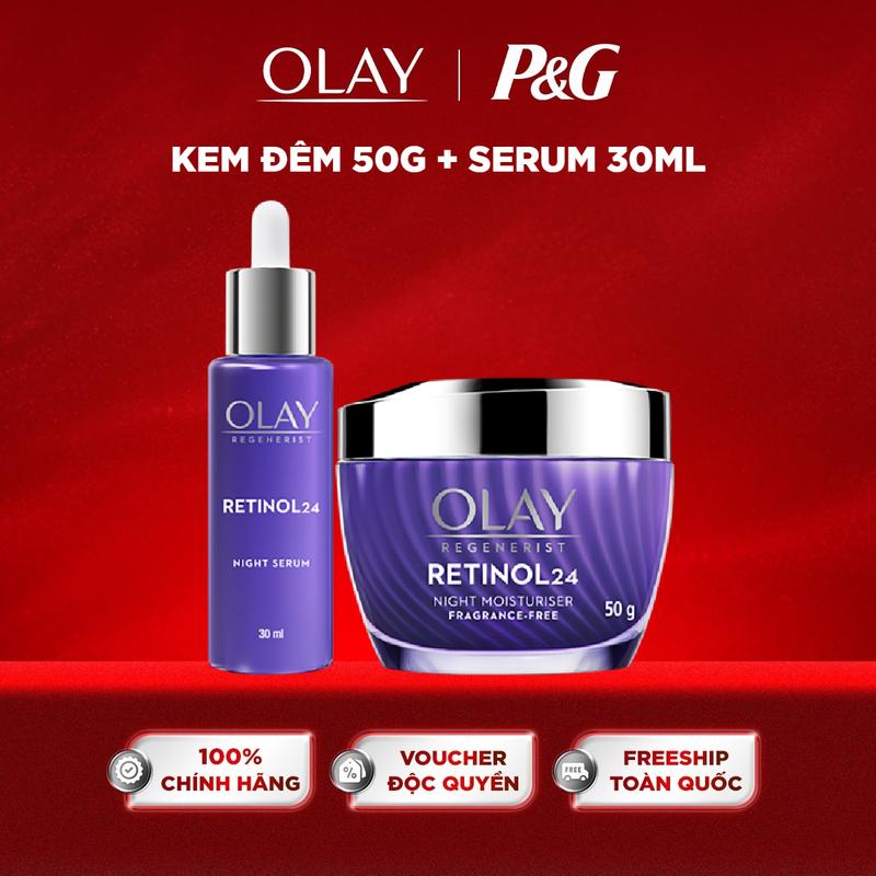 Combo Chống Lão Hóa Ban Đêm OLAY Retinol24 – Kem Dưỡng ban đêm 50g & Serum 30ml Giảm Nếp Nhăn Tái Tạo Da