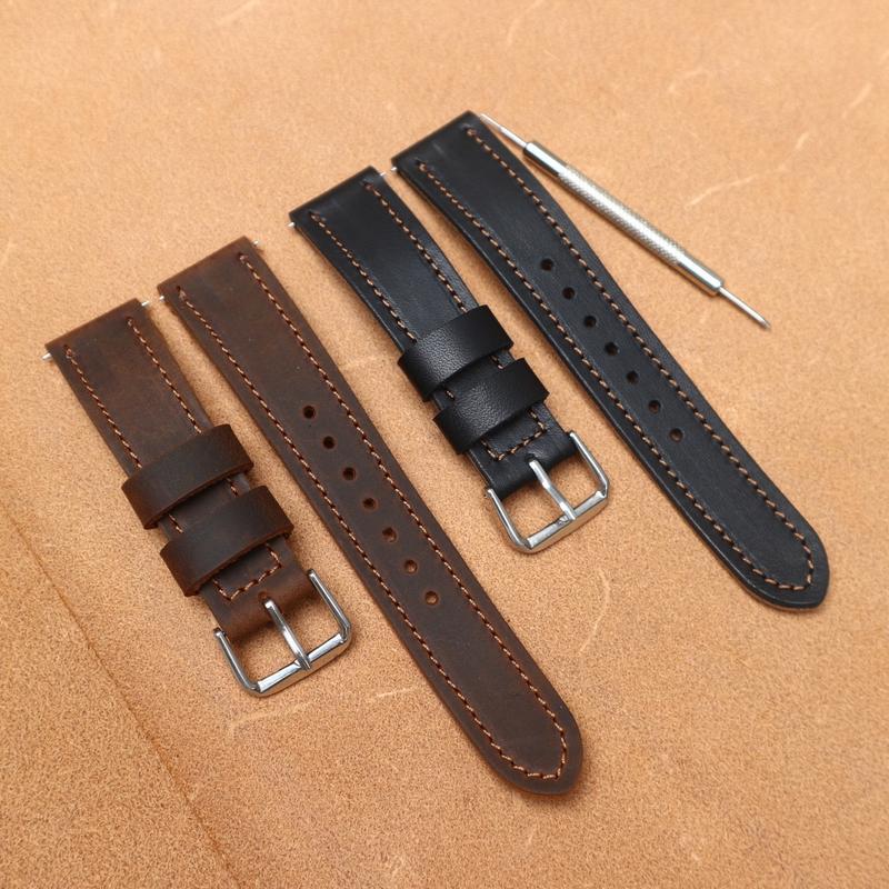 Dây đồng hồ da bò thật, dây da bò 2 lớp bền đẹp. HT8.1 quai dongho