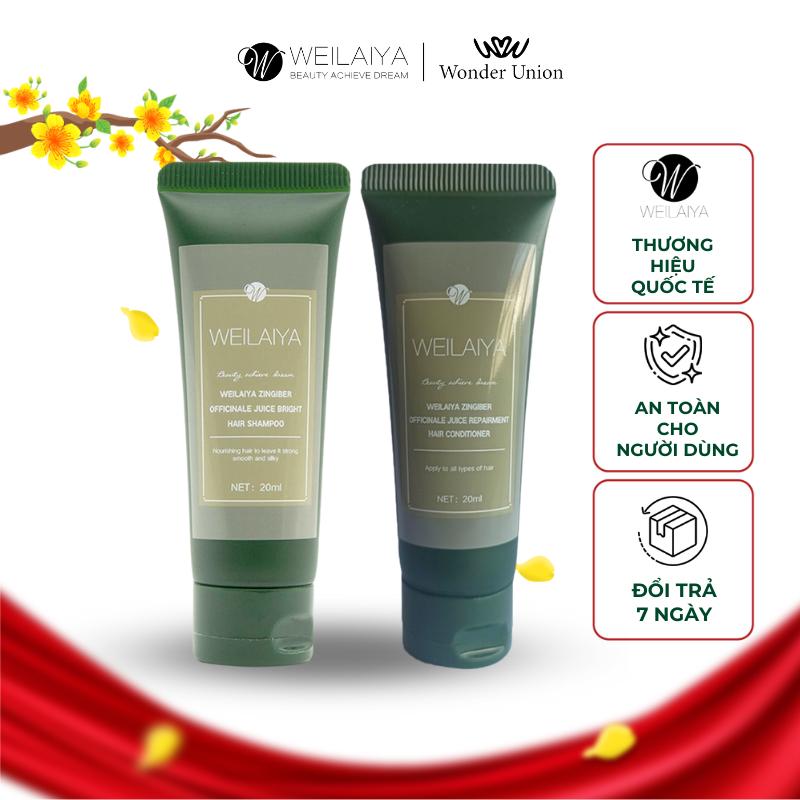 (Mini) Cặp dầu gội đầu và dầu xả tóc thảo dược Weilaiya gừng hà thủ ô giúp dưỡng, đen và kích thích mọc tóc size du lịch 20ml daugoi cap
