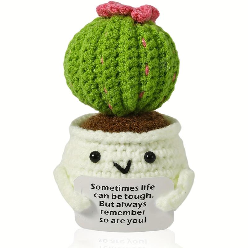Cactus Design Crochet Ornament, 1 Count Mini Creative Handmade Knitted Cactus Toy with Positive Card, Decorative Flower for Home Office Dormitory School Living Room Desktop 0