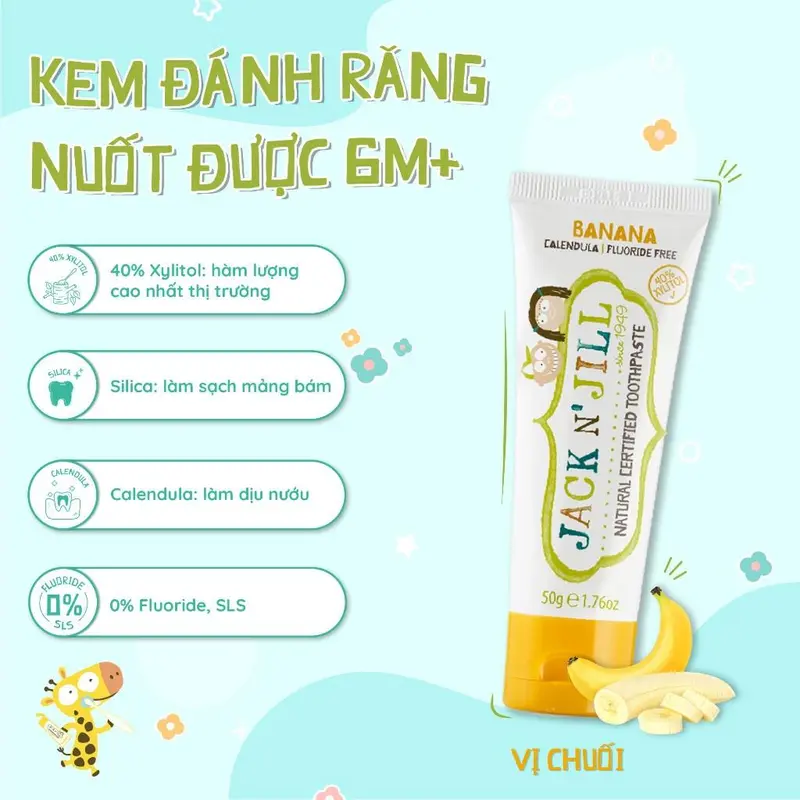 Kem Đánh Răng Hữu Cơ Jack N' Jill Úc Nuốt Được Cho Bé Trên 6 Tháng Không Cay, Không Flour Tuýp 50g - Timikid 2