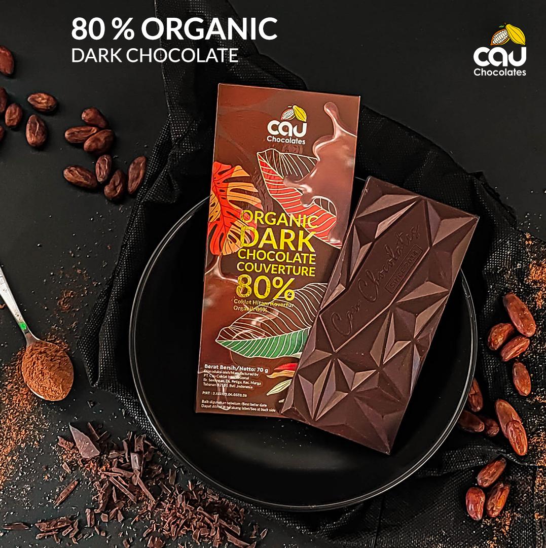 CAU - Organic Dark Chocolate Couverture Dairy Free 70g ( Cokelat Coklat Hitam Premium Bebas Susu ) - 61% Sea Salt