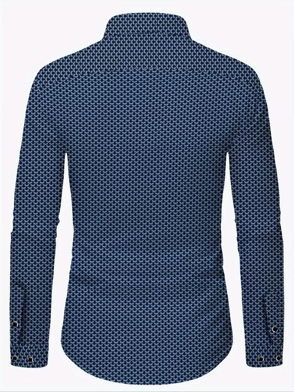 Men's Regular Fit All Over Print Long Sleeve Shirt, Casual Comfy Top for Spring & Fall, Fashion Men's Clothes for Daily Wear, Menswear 1