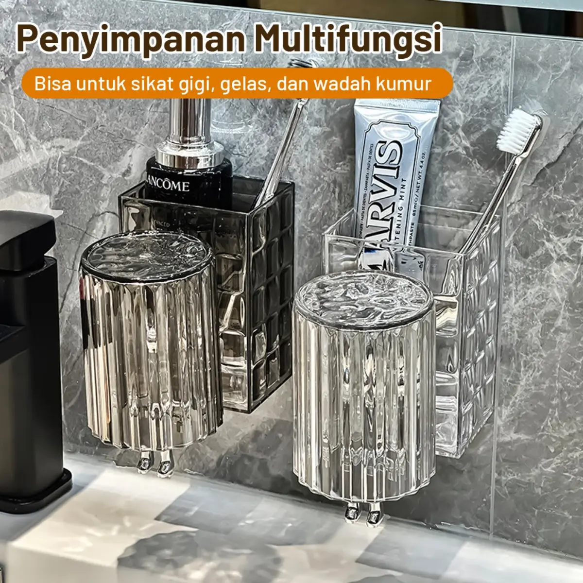 No-drill wall-mounted toothbrush holder, couple's mouthwash cup, toothbrush holder, toothpaste holder, electric toothbrush and tooth mug.