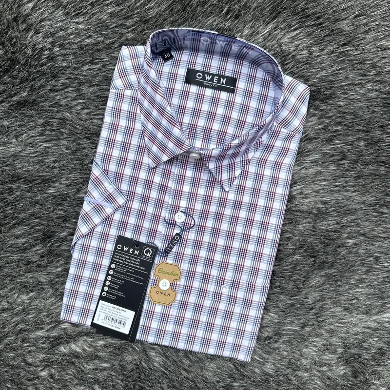 OWEN - Áo sơ mi ngắn tay Owen vạt ngang 230697 KẺ CA RÔ ĐỎ TRẮNG chất Bamboo Menswear Nam sominam  dep
