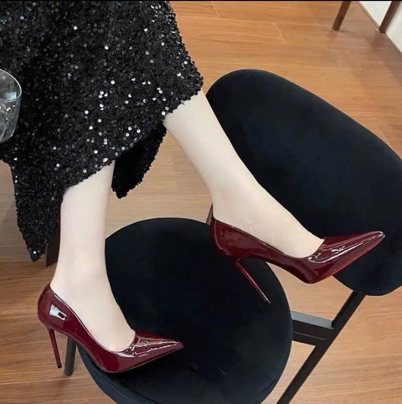 Chân to tăng 1 size GIÀY CAO BÍT MŨI DA BÓNG TRƠN ĐẾ ĐỎ CAO 7CM-9CM dành cho Nàng đi chơi đi tiệc đây ạ Shoes Nữ
