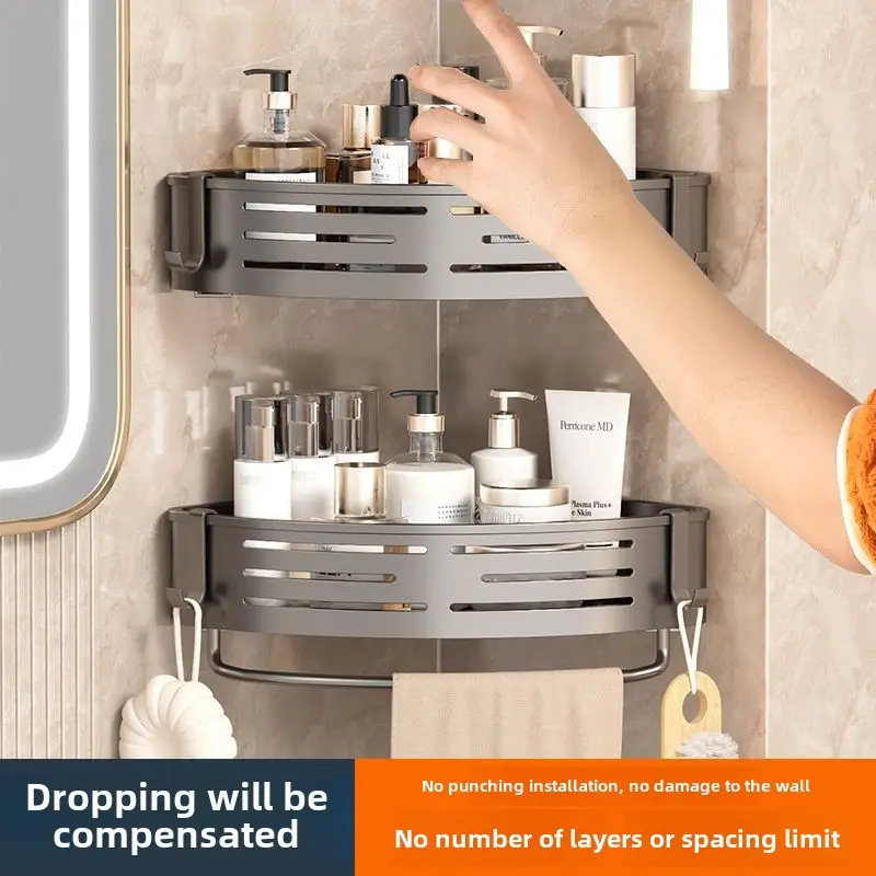 Kệ Phòng Tắm, Thiết Kế Góc, Treo Tường, Giá Để Đồ Có Thể Gập Lại Thích Hợp Cho Nhà Vệ Sinh Và Phòng Tắm, Không Cần Khoan, Giải Pháp Tiết Kiệm Không Gian 4