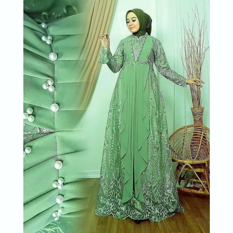 MAXI SHANIA FULL BRUKAT | M L XL XXL 3XL | GAMIS BUSUI TERBARU FASHION MUSLIM WANITA Hitam Cokelat Navy Bunga Putih 2