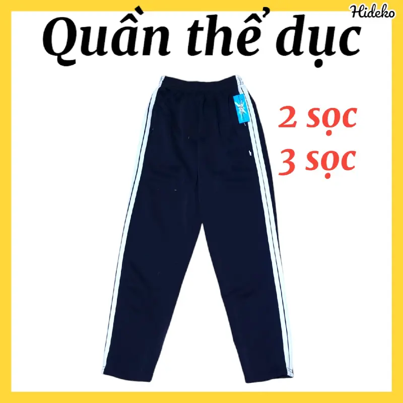 Quần thể dục 2 sọc, 3 sọc Poly giãn 4 chiều học sinh cấp 2, cấp 3. Quần thể thao xanh đen nam nữ 40-80kg 0