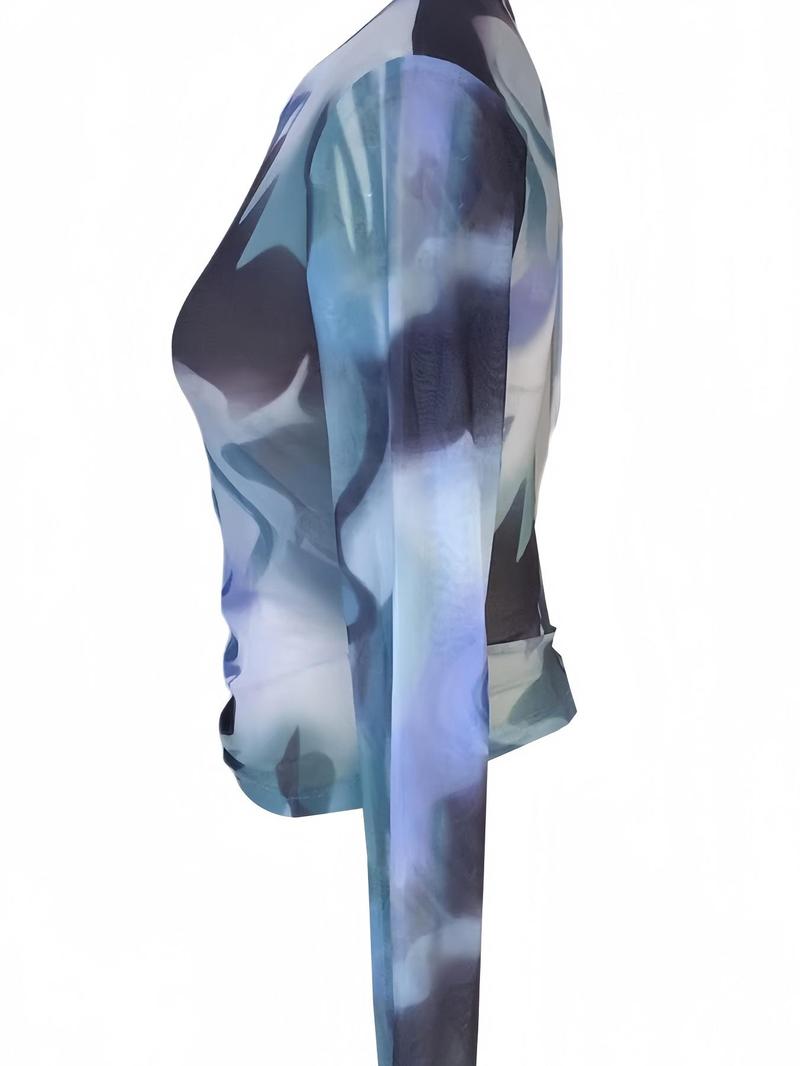 Product Introduction of Women's All Over Print Long Sleeve Tee, Casual Round Neck T-shirt for Daily Wear, Ladies Clothes for All Seasons 7