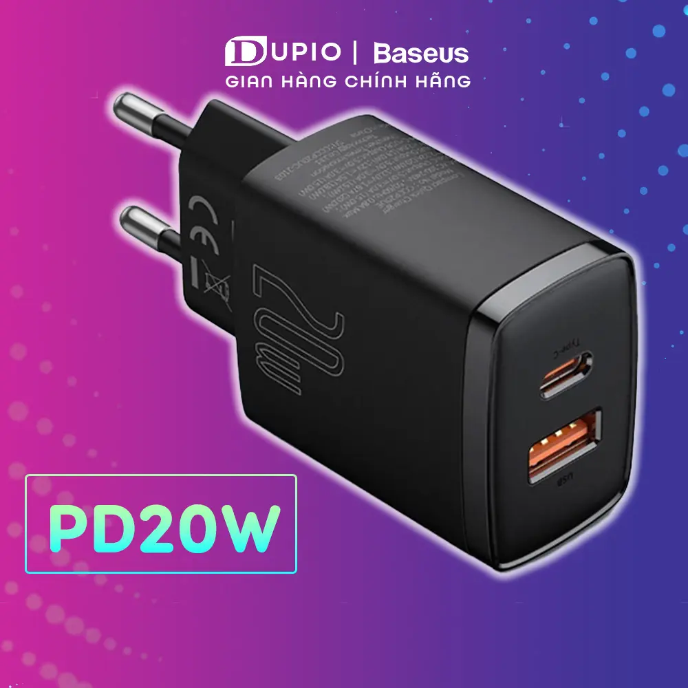 Bộ cóc củ DUPIO Baseus CS02 usb type-c pd 20w 18w sạc nhanh 2 ngõ ra nhiều cấp bảo vệ tiện lợi nhỏ gọn Sạc Điện Thoại Phone