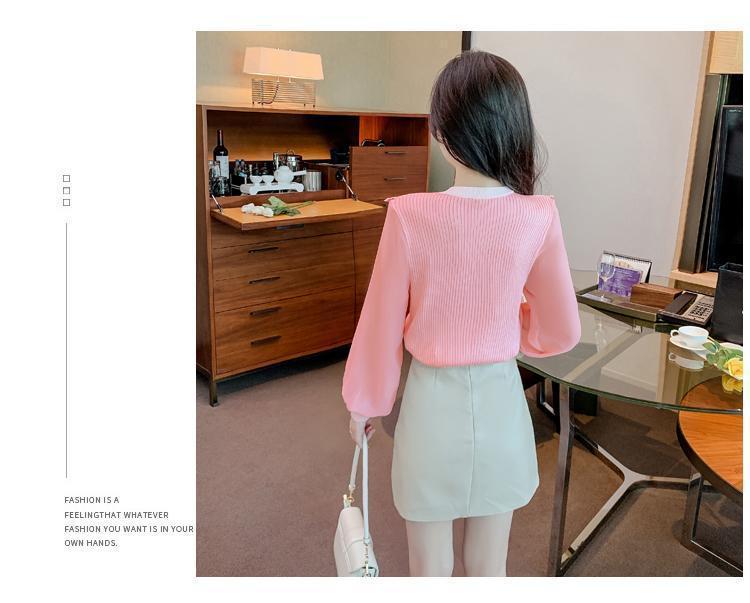 Product Introduction of Áo Len Nữ, Cổ Búp Bê Trông Trẻ Trung Dễ Thương, Màu Hồng, Áo Lớp Nền Dệt Kim, Có Thể Mặc Bên Trong, Hàng Mới Về Mùa Xuân 2024 11
