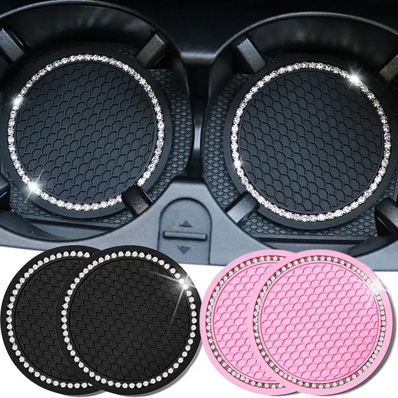 1Pc Non-slip Car Water Cup Pad Diamond-encrusted Rubber Mat Anti-skid Bottle Coaster Holder Auto Interior Accessories