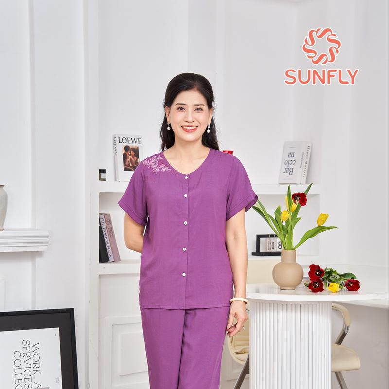 Bộ Lanh Mặc Nhà SUNFLY Áo Cộc Quần Dài SP2174 7