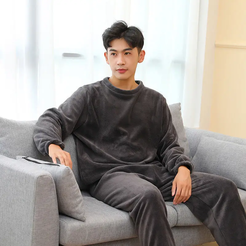 Bộ Đồ Nam, Bộ Sưu Tập Mùa Đông, Đồ Ngủ Nhung San Hô, Quần Áo Giữ Nhiệt Dài Tay, Lót Lông Cừu, Dày Dặn, Quần Ấm Áp, Thích Hợp Cho Mùa Thu Và Mùa Đông, Phong Cách Cặp Đôi 2