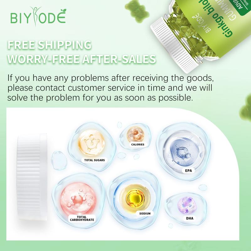 Product Introduction of BIYODE Ginkgo Biloba Gummies Relieve Anxiety, Tension, Inhibit Depression Natural Ingredient 60pcs  Brain Mental Health Dietary Vegan Supplement Glutathione Collagen Glow 10