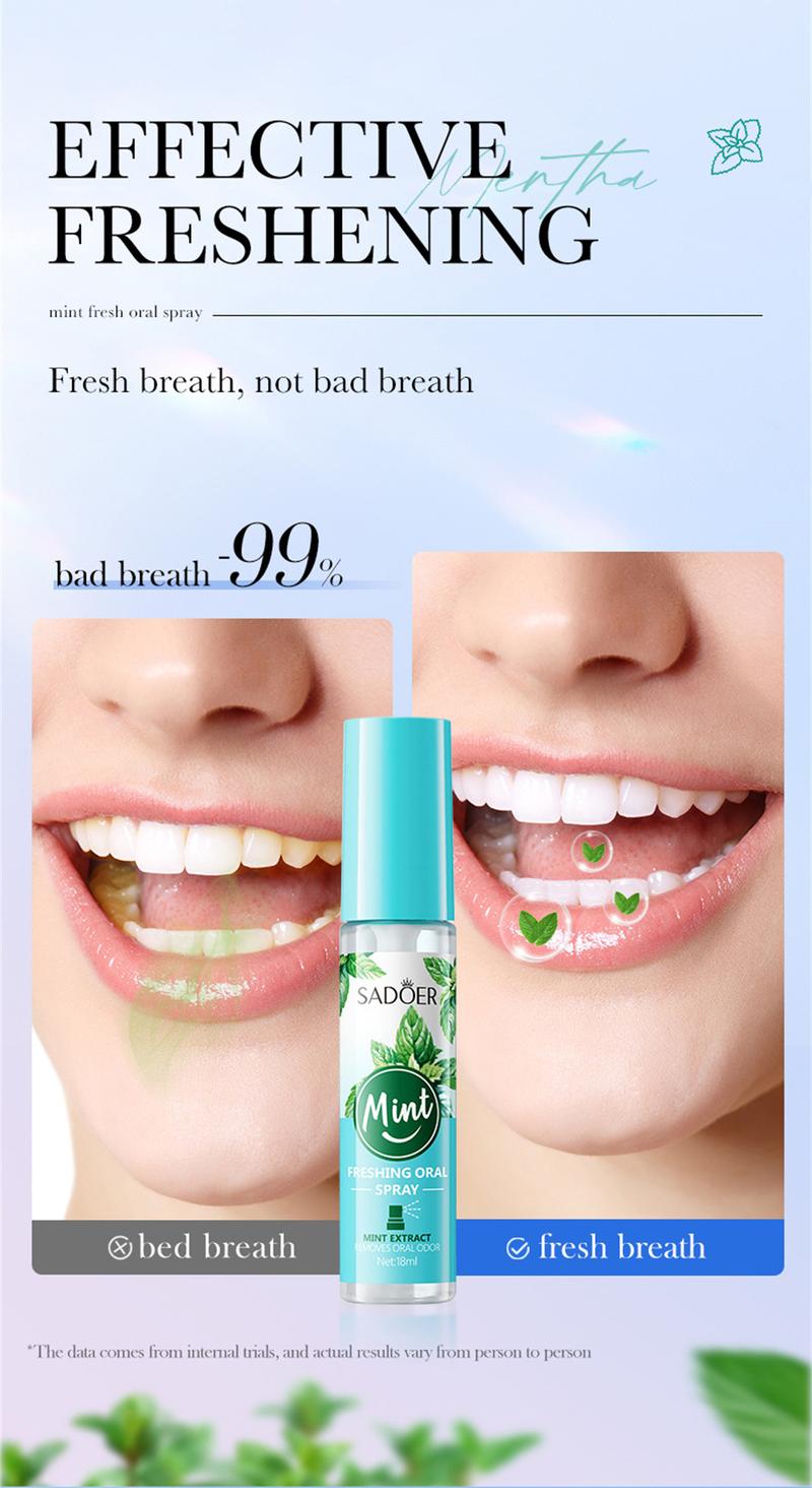 Product Introduction of SADOER Mint Fresh Mouth Spray Fresh Breath Lasting Fragrance Eliminating Halitosis Spray Oral Organic Breath Spray Restore Herbal 26