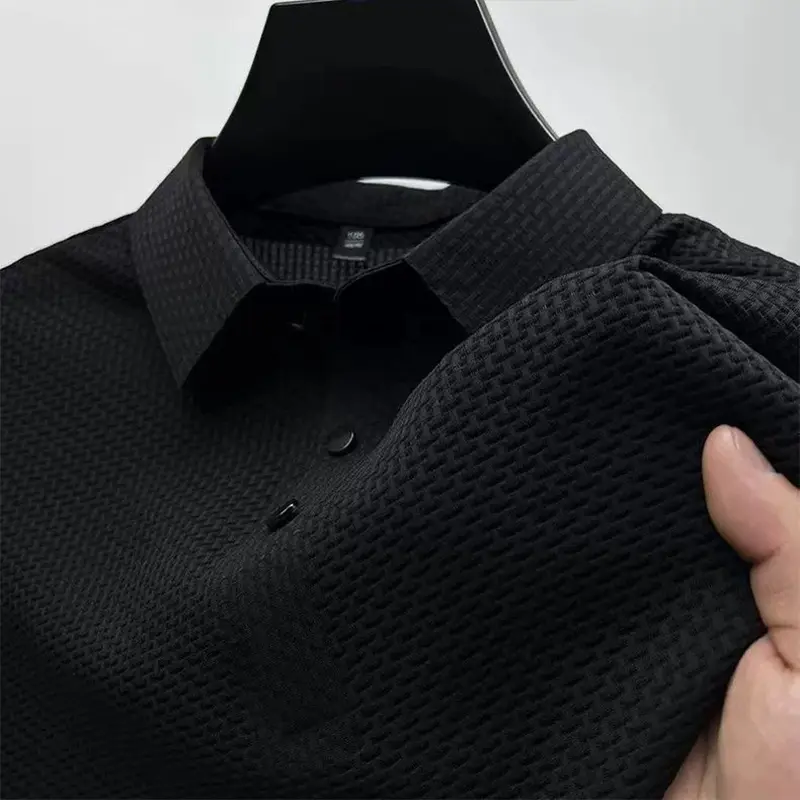 Áo Thun ngắn Tay Lưới Lụa Lạnh Thời Trang Mùa Hè, Áo Sơ Mi Nam, Cổ Polo, Màu Trơn Thiết Kế Khoét Lỗ Áo Polo Đi Chơi Tay Lửng Quần Áo Nam