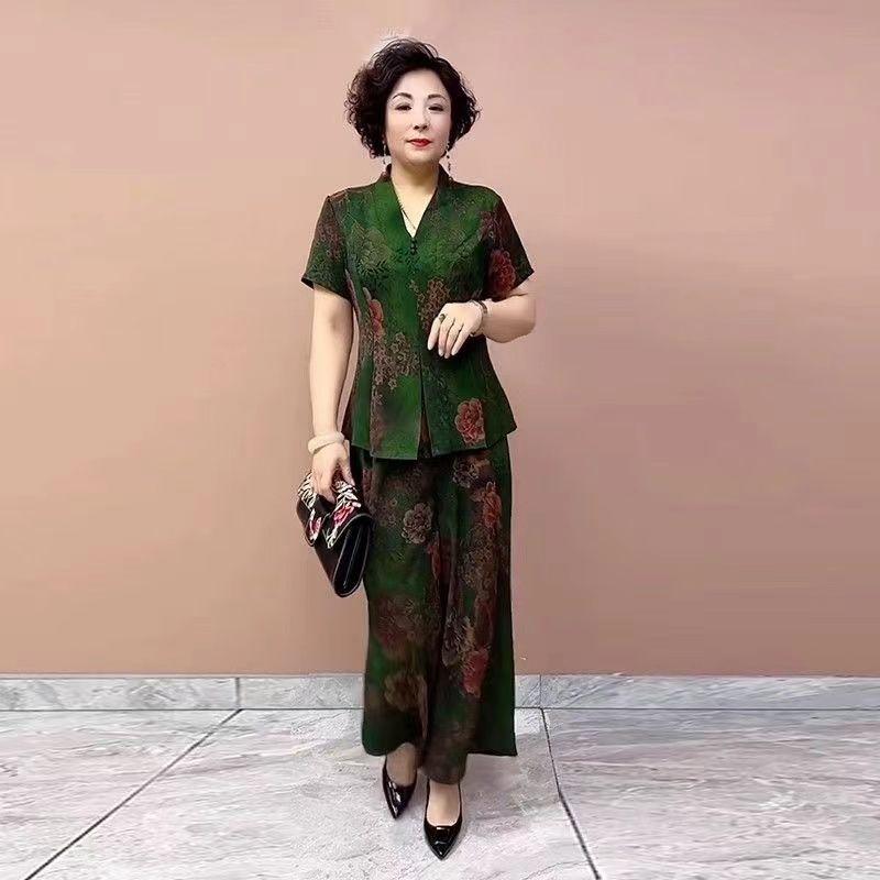 áo sơ mi nữ 2025 mẫu mớiBộ Đồ Cho Mẹ, Chất Liệu Polyester, Quần Áo Mùa Hè, Hàng Mới Về, Áo ngắn Tay Quần Ống Rộng Cạp Cao In Họa Tiết Cổ Điển, Bó Sát, Bộ Hai Mảnh, 2025 bộ  đồ  hello  kitty bộ  hoa  tây  tử đồ  bộ  cánh  dơi  nữ bộ  đồ  butterfly bộ  lanh 2