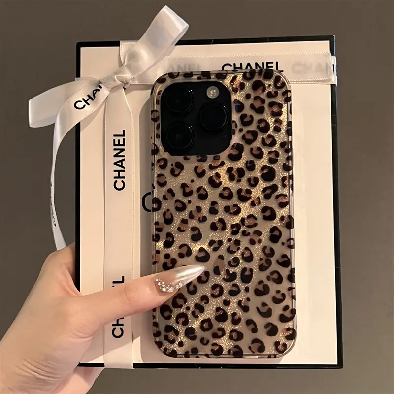 High-grade feather gauze brown leopard print suitable for iPhone16promax for Apple 15 mobile phone case 14 new 13 all-inclusive 12 protective case