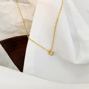 [YUNANGT] Kalung Berlian Tunggal Fashion Wanita Kalung Baja Titanium Pendek Rantai Tulang Selangka Sederhana