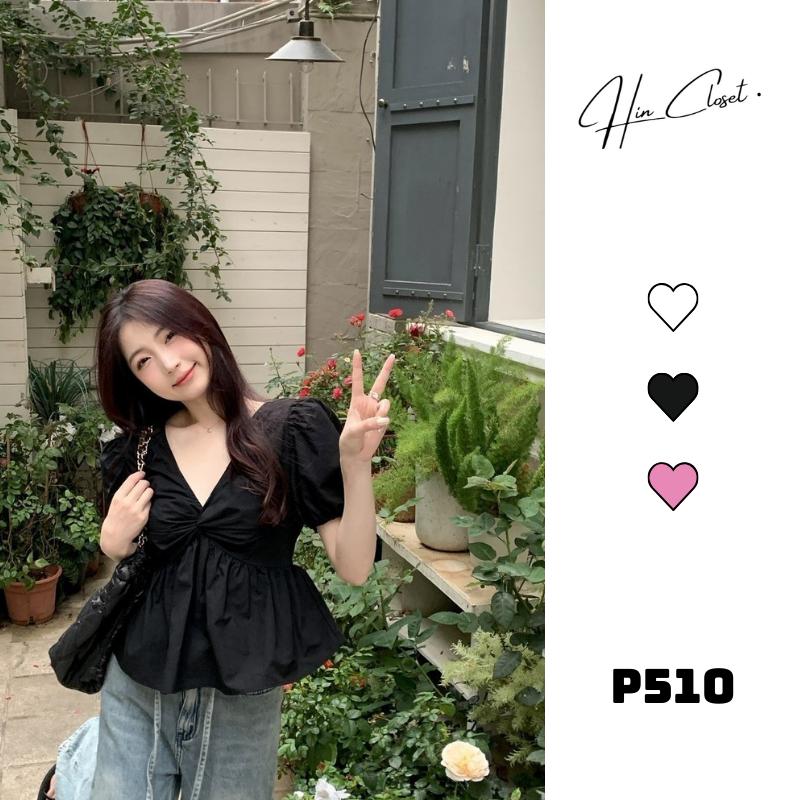 P510 Áo sơ mi nữ kiểu babydoll xoắn ngực cộc tay dễ thương chất thô mềm mát thấm hút mồ hôi