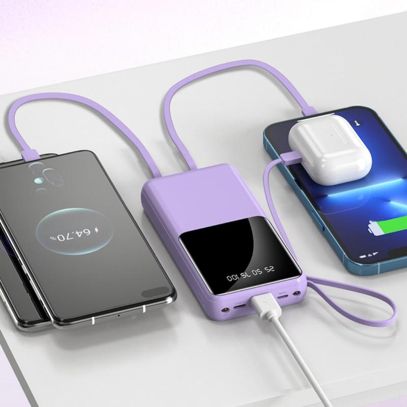 Product Introduction of 20000mAh Power Bank, Portable USB Charger with 4 Built-in Cables, Digital Display Mobile Power Compatible with iPhone Samsung Android 0