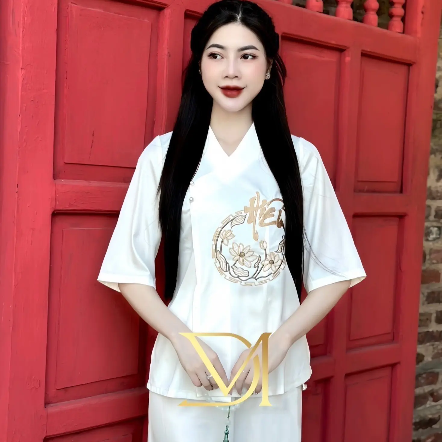 Pháp Phục Chữ HIẾU VÒNG NGUYỆT SEN Lụa Cao Cấp Hot Hit (Tặng chuỗi 108 Hạt) Nữ Women Áo Top