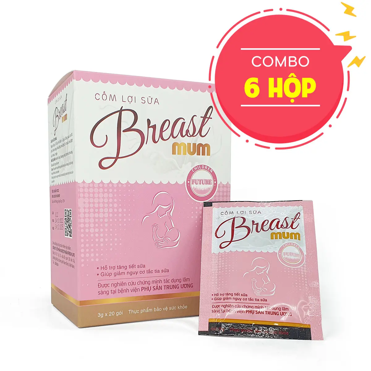 [COMBO 6] Cốm lợi sữa Breast mum - Tăng chất lượng và số lượng sữa mẹ cho mẹ ít sữa, sữa loãng, mất sữa sau khi sinh và đang cho con bú