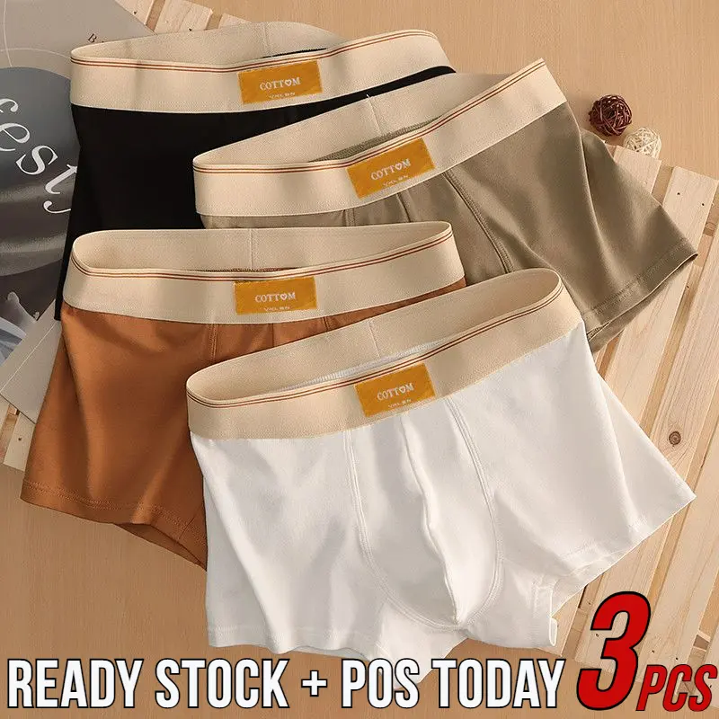 【Boxer men】3PCS,Men's underwear,Seluar Dalam Lelaki, Kapas Tulen Mewah, Seluar Boxer, Gaya Lelaki dan Lelaki, Pinggang Tengah, Selesa, Seluar Pendek Belia, Set 3PCS Menswear Baju