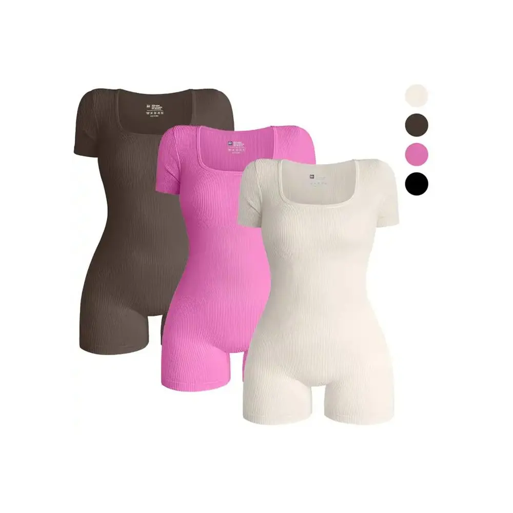 Áo Liền Quần Có Gân, Dành Cho Nữ, Phong Cách Yoga, Cổ Vuông, Một Mảnh Women Top