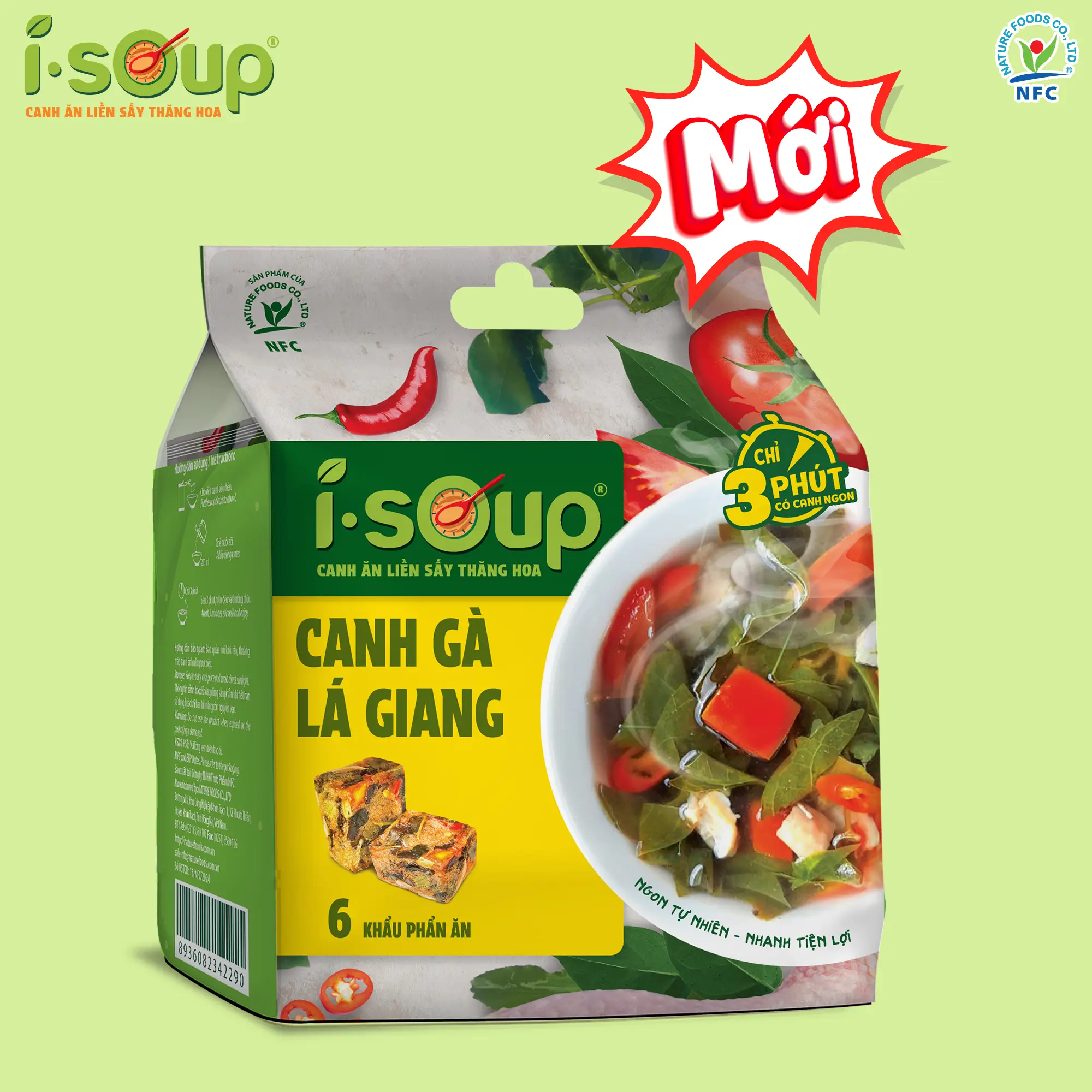 Canh Gà Lá Giang Ăn Liền ISOUP 72g 06 Viên - Viên Canh Ăn Liền Sấy Thăng Hoa