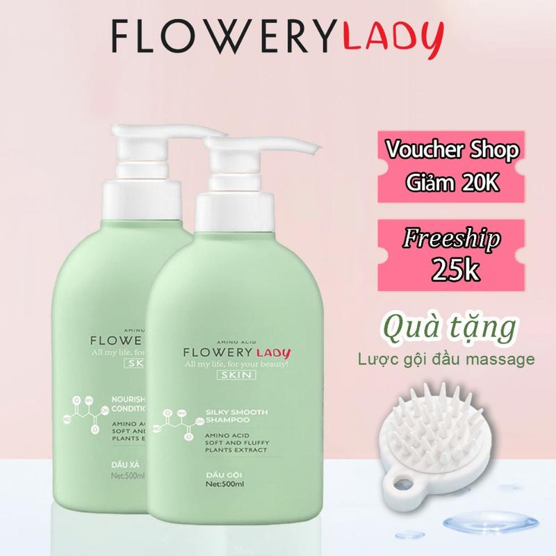 Cặp dầu gội, dầu xả nước hoa muối biển Flowery LADY 500ml [Tặng lược gội đầu]