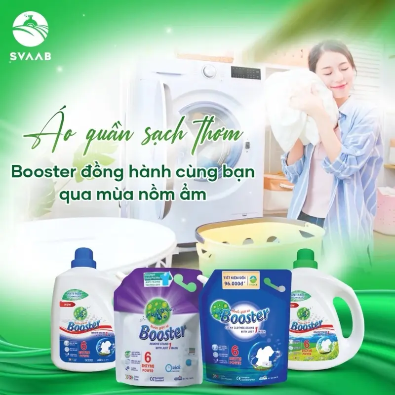 Combo 4 túi 1 Thùng Nước giặt xả Booster 2in1 , Làm Sạch hiệu quả , lưu hương , an toàn với da , không phai màu quần áo 3