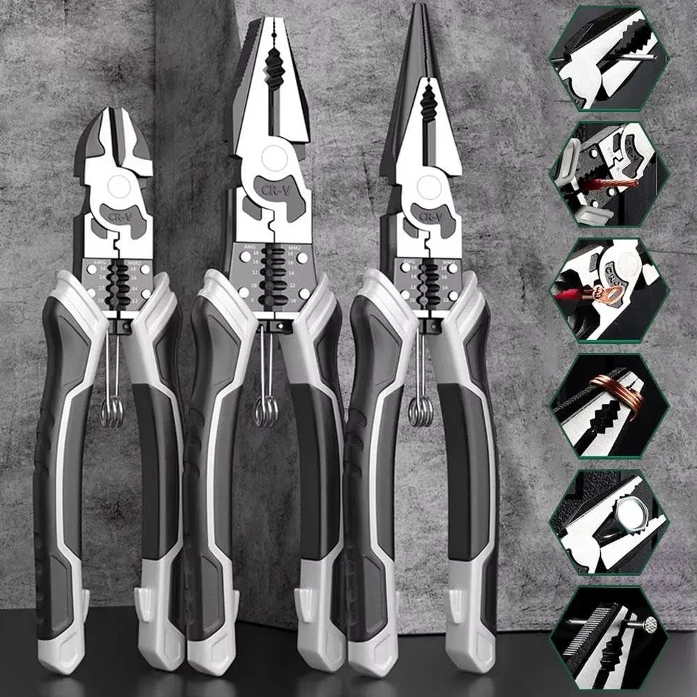 9-Inch Chromium Vanadium Alloy Steel Multifunctional Industrial Grade Wire Stripper Cutter Plier Wire Cutters Professional Grade Combination Pliers for All-Purpose Use fliers tools