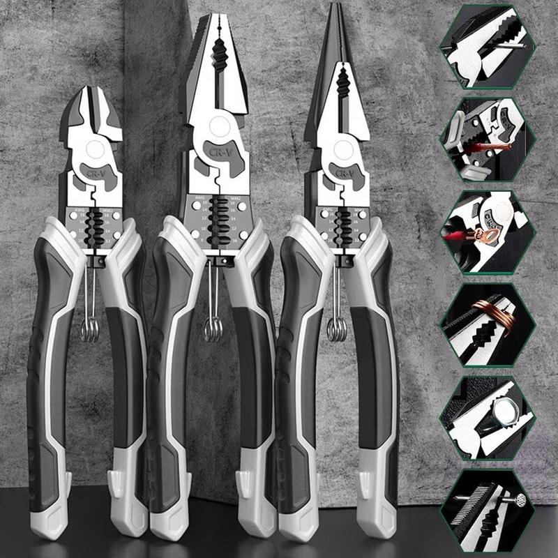 SIAOKL 9-Inch Needle Nose Pliers With Wire Stripper/Crimper/Cutter - Chrome Vanadium Steel, Multifunctional Tool