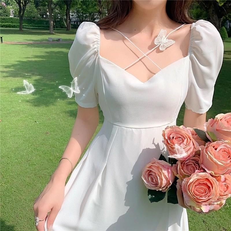 7892 summer dress biru langit korean style formal dress gereja wanita kristen elegant midi dress lengan pendek 6