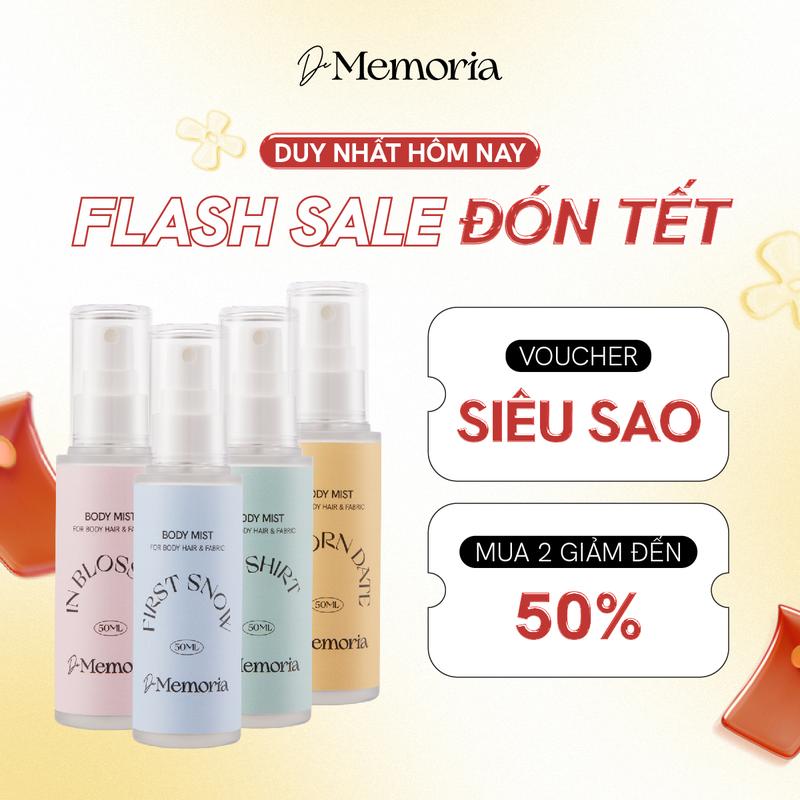 [MUA 2 GIẢM ĐẾN 50%] Body Mist Xịt Thơm Cơ Thể Không Cồn De Memoria Hương Thơm Thanh Lịch (50ml) - BST Cảm Xúc Chân Thật Phù Hợp Cho Nữ & Unisex Phù Hợp Để Đi Học, Đi Chơi Và Hẹn Hò Perfume