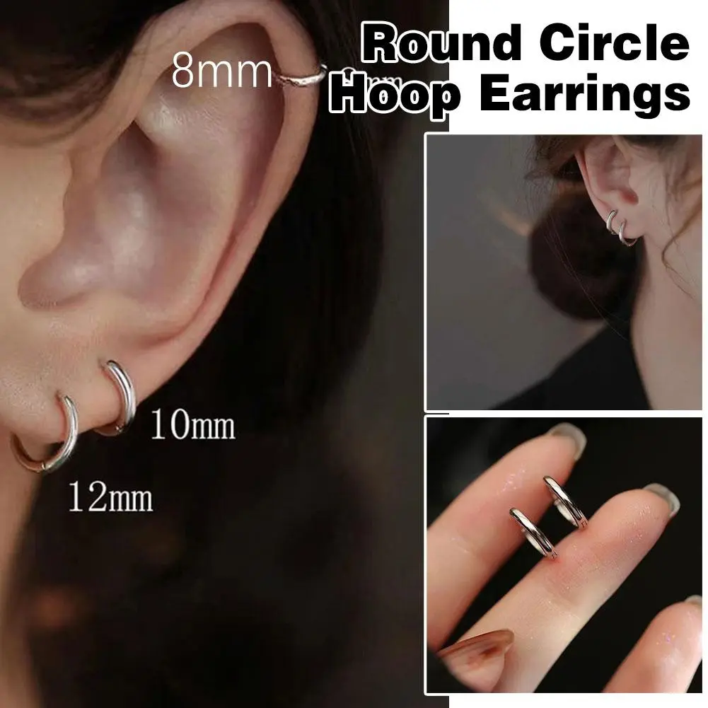 Khuyên Tai Tròn Bằng Thép Không Gỉ, 2 Chiếc, Dành Cho Nam Và Nữ, Thiết Kế Tối Giản, Khuyên Tai Tròn Nhỏ Q0X9