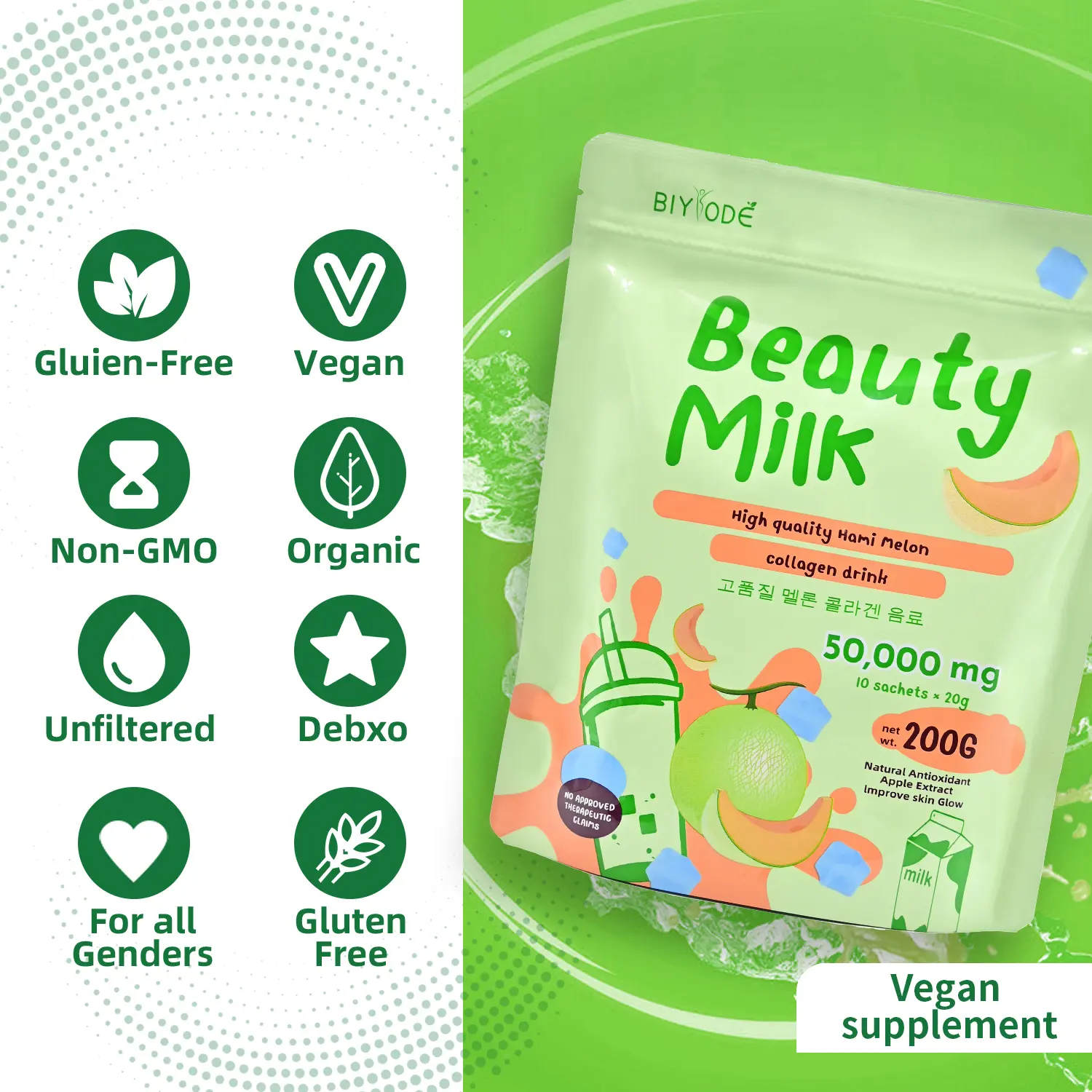 24hBIYODE Sachet Beauty Milk Collagen Powder Beauty Milk Glutathione  Collagen Anti-Aging Skin Brightening Beauty Bean Collagen Drinks Strawberry  Collagen For All Skin Types shepu appu you glow juice gluta glow gummies -