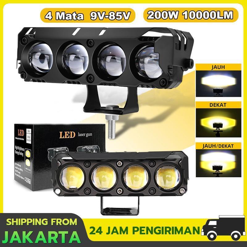 【COD,Kirim Sekarang】 【FREE SAKLAR】12V / 24V Devil Lampu Sorot Tembak Mobil Lampu LED Tembak Sorot D3 SQL Lampu Tembak Sorot LED Laser 3 Mata 4 Mata 80 Watt 2 Warna Putih Kuning 4