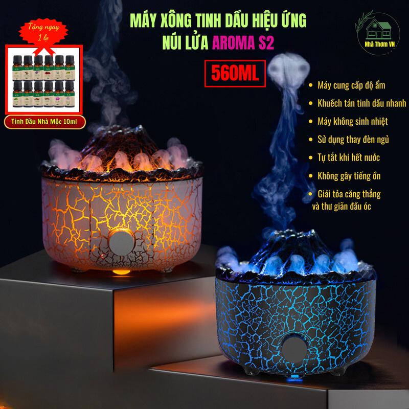 Máy Xông Tinh Dầu, Máy Khuếch Tán Tinh Dầu Hiệu Ứng Núi Lửa AROMA S2 560ML,Có Điều Khiển Từ Xa Có Hẹn Giờ, Phun Sương Công Nghệ Siêu Âm, Tự Tắt Khi Hết Nước, Làm Sạch Không Gian, Giải Tỏa Căng Thẳng Và Thư Giãn Đầu Óc