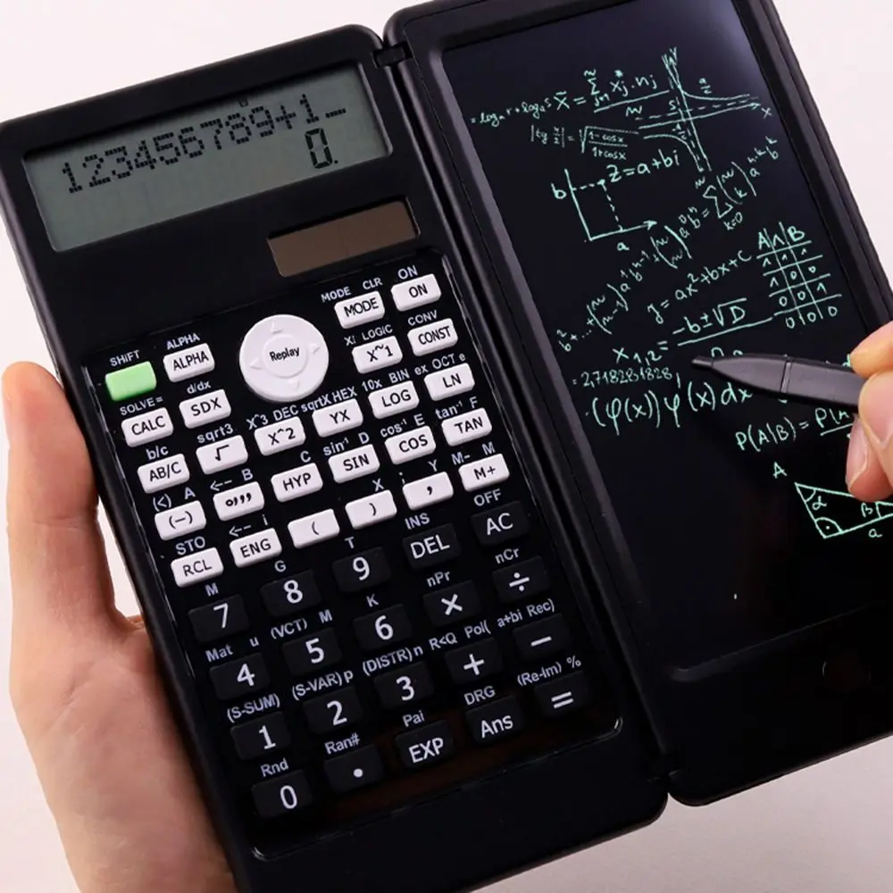 Desk Accessories 401 Functions Solar Scientific Calculator with Writing Pad Standard Function Calculator 2-Line 12-Digital Multifunction Math Calculators for Student and Teacher